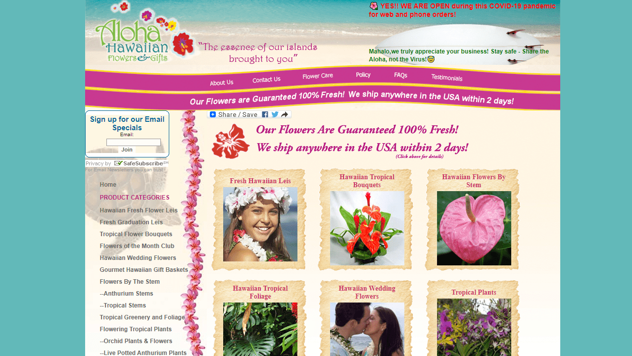 Aloha Hawaiian Flowers' Homepage