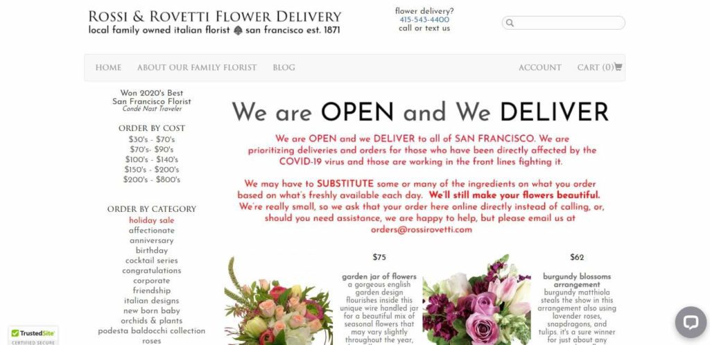 Rossi & Rovetti Flower Delivery's Homepage